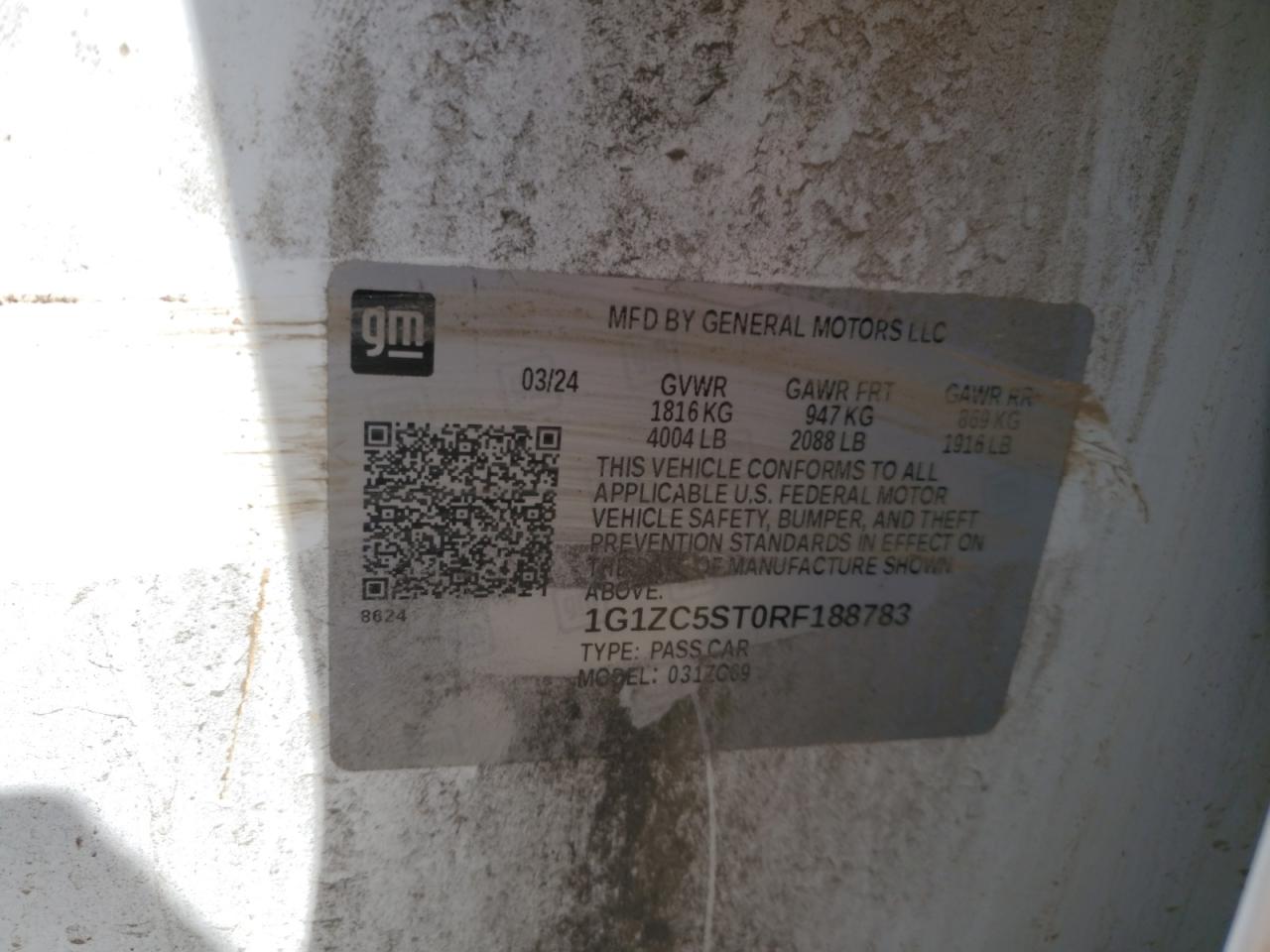 2024 CHEVROLET MALIBU LS VIN:1G1ZC5ST0RF188783