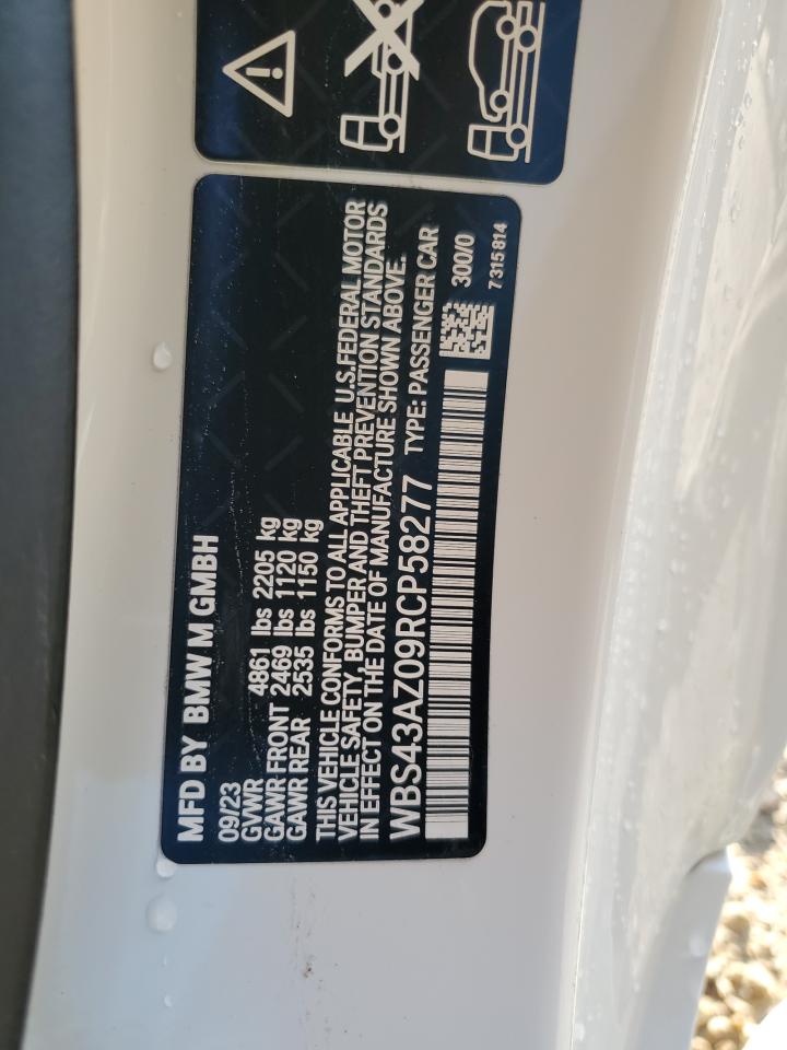 2024 BMW M4 COMPETITION VIN:WBS43AZ09RCP58277