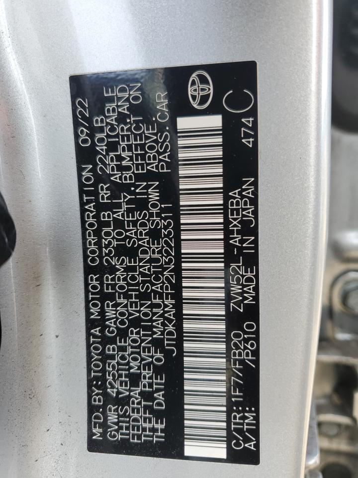 2022 TOYOTA PRIUS PRIME LE VIN:JTDKAMFP2N3223311