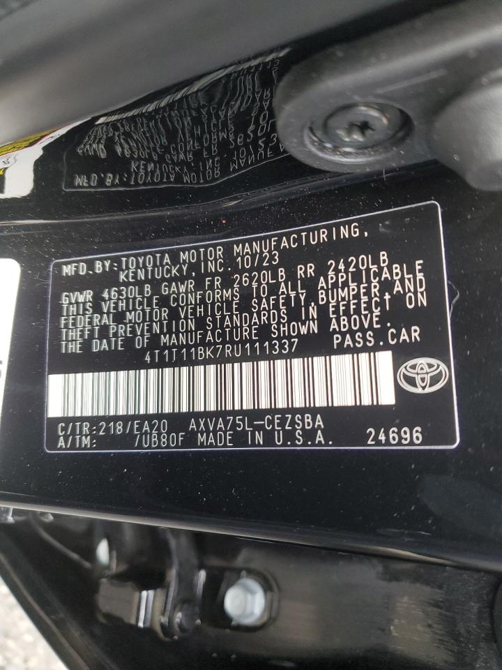 2024 TOYOTA CAMRY SE NIGHT SHADE VIN:4T1T11BK7RU111337