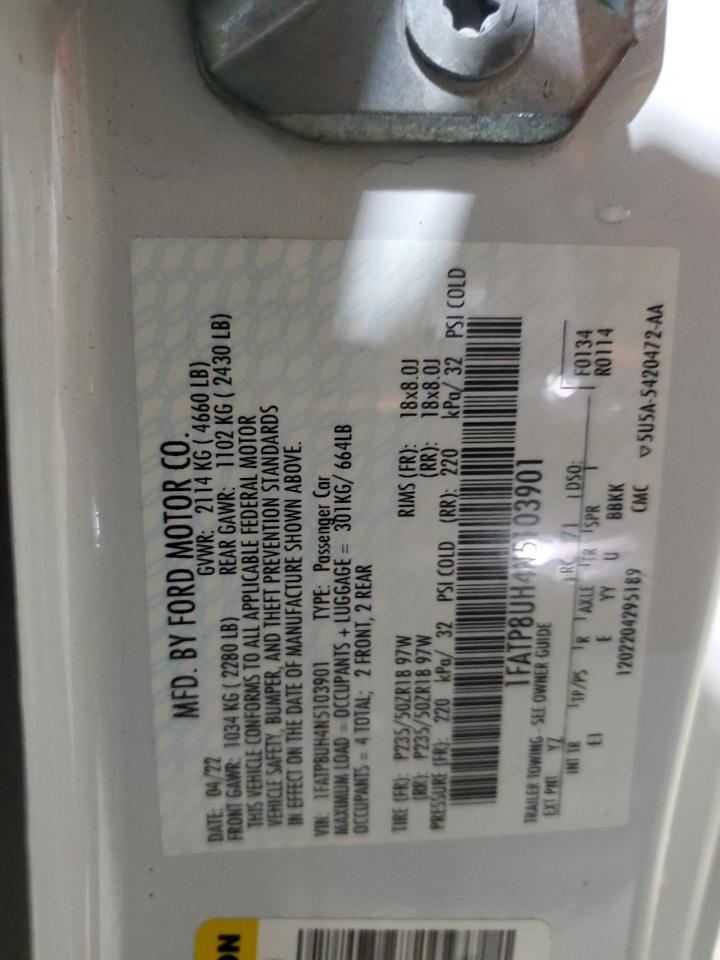 2022 FORD MUSTANG VIN:1FATP8UH4N5103901