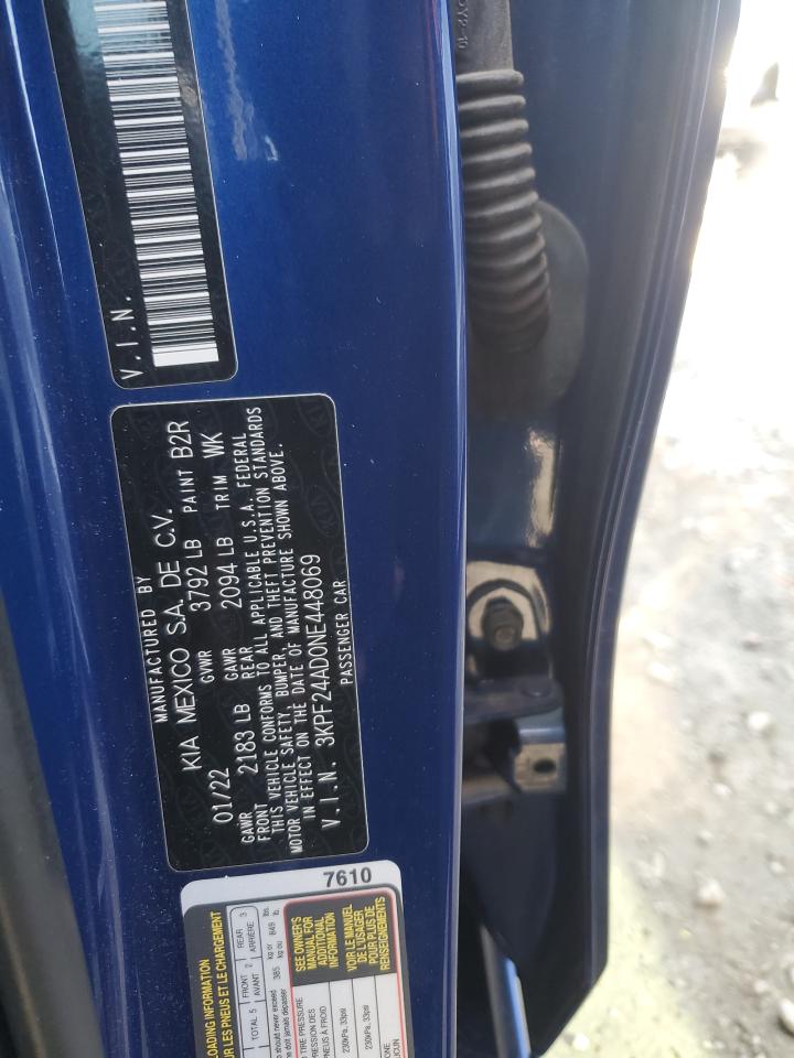 2022 KIA FORTE FE VIN:3KPF24AD0NE448069