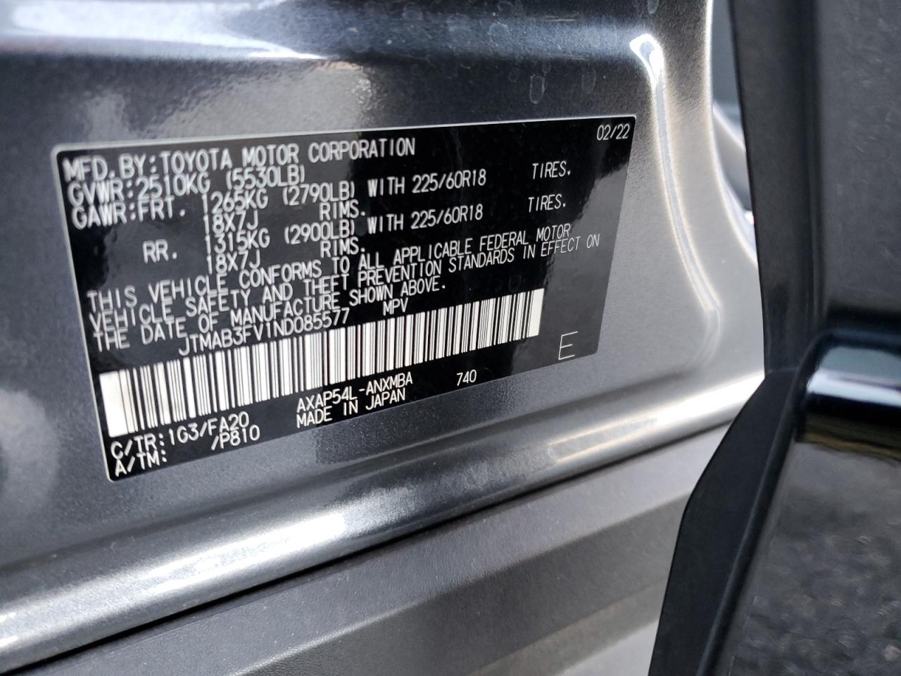 2022 TOYOTA RAV4 PRIME SE VIN:JTMAB3FV1ND085577