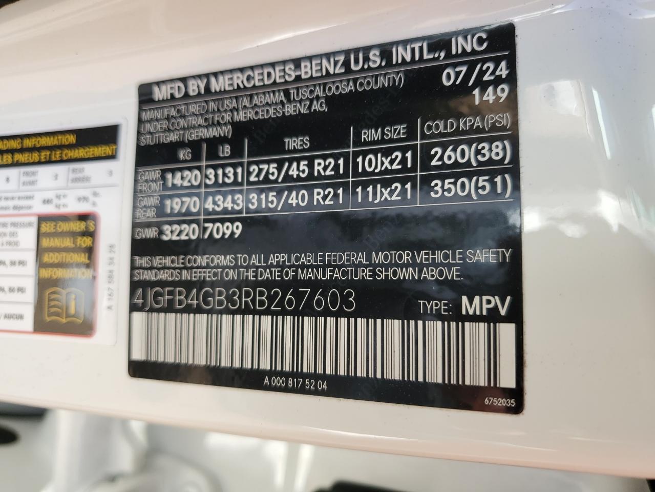 2024 MERCEDES-BENZ GLE 450E 4MATIC VIN:4JGFB4GB3RB267603