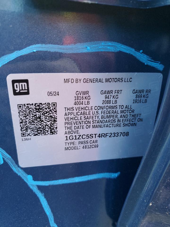 2024 CHEVROLET MALIBU LS VIN:1G1ZC5ST4RF233708