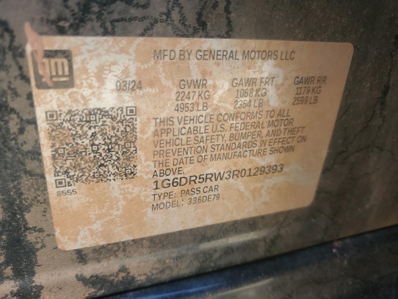 2024 CADILLAC CT5-V VIN:1G6DR5RW3R0129393