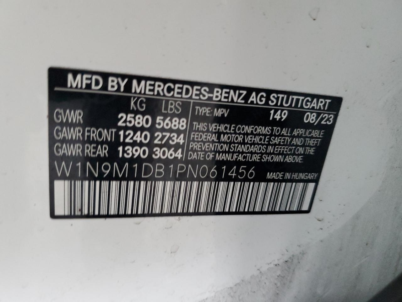 2023 MERCEDES-BENZ EQB 350 4MATIC VIN:W1N9M1DB1PN061456