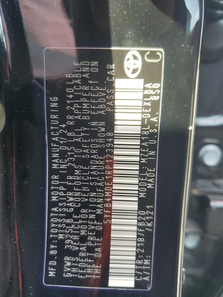 2024 TOYOTA COROLLA LE VIN:5YFB4MDE1RP123948