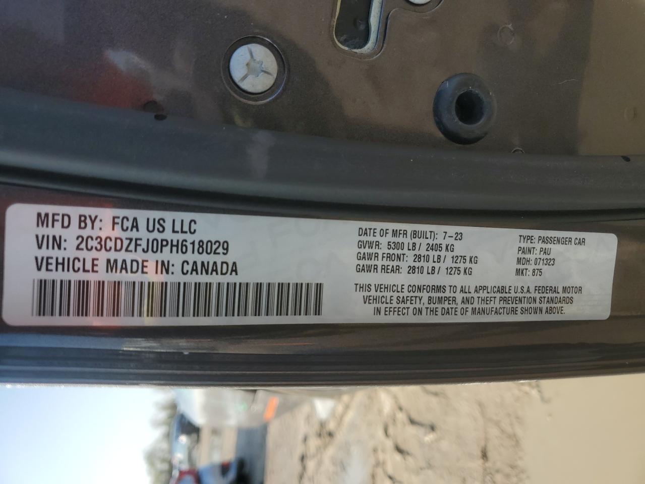 2023 DODGE CHALLENGER R/T SCAT PACK VIN:2C3CDZFJ0PH618029