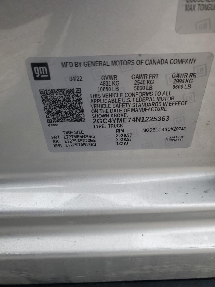 2022 CHEVROLET SILVERADO K2500 CUSTOM VIN:2GC4YME74N1225363