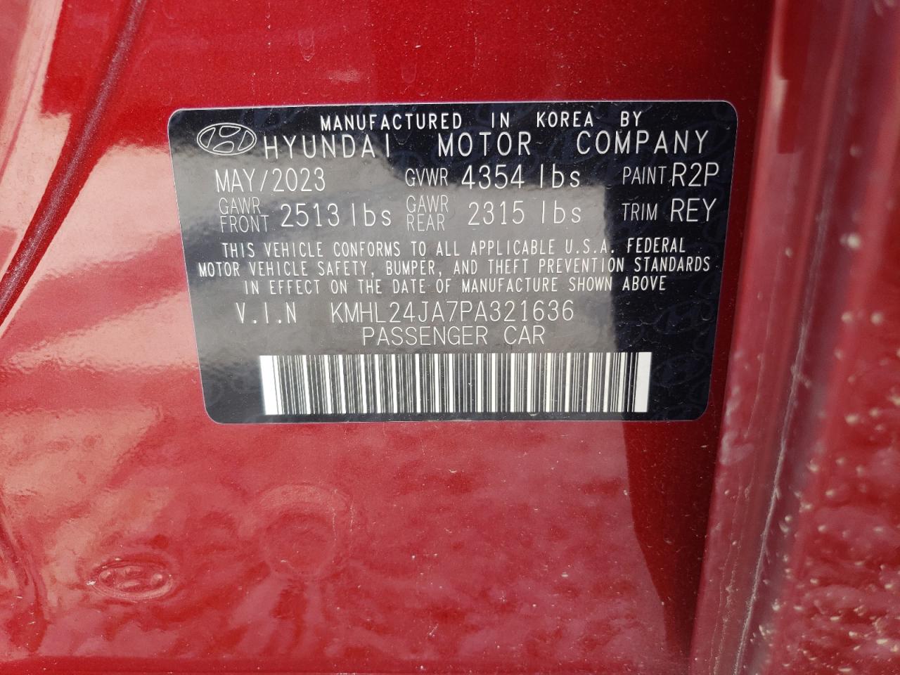 2023 HYUNDAI SONATA SE VIN:KMHL24JA7PA321636