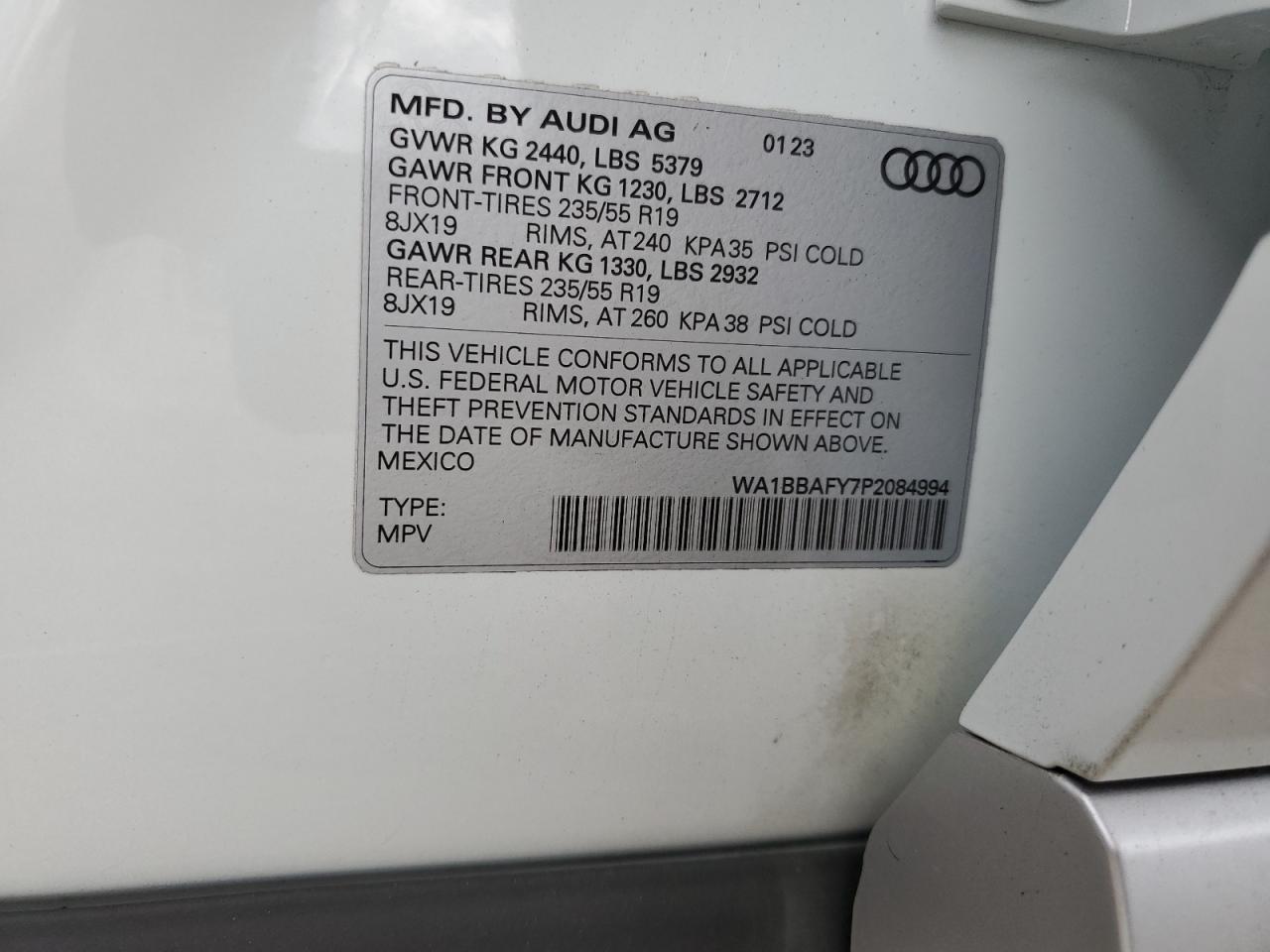 2023 AUDI Q5 PREMIUM PLUS 40 VIN:WA1BBAFY7P2084994