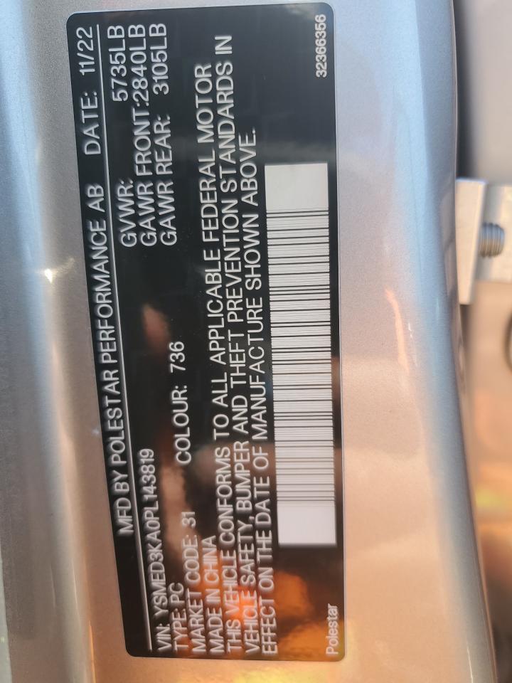 2023 POLESTAR 2 VIN:YSMED3KA0PL143819