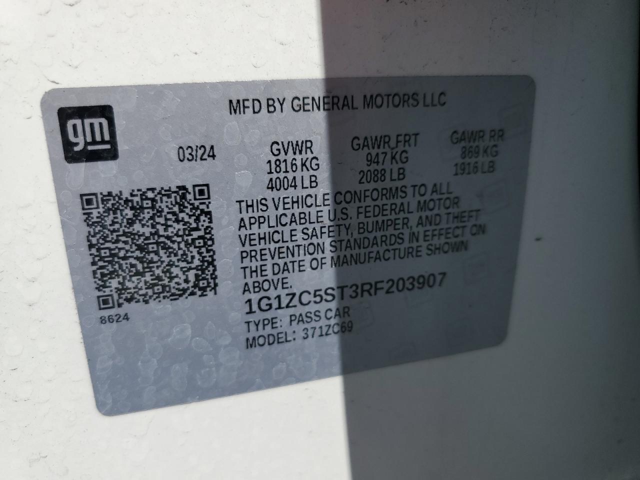 2024 CHEVROLET MALIBU LS VIN:1G1ZC5ST3RF203907