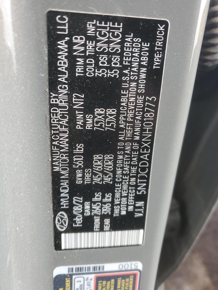 2022 HYUNDAI SANTA CRUZ SEL VIN:5NTJCDAEXNH018773