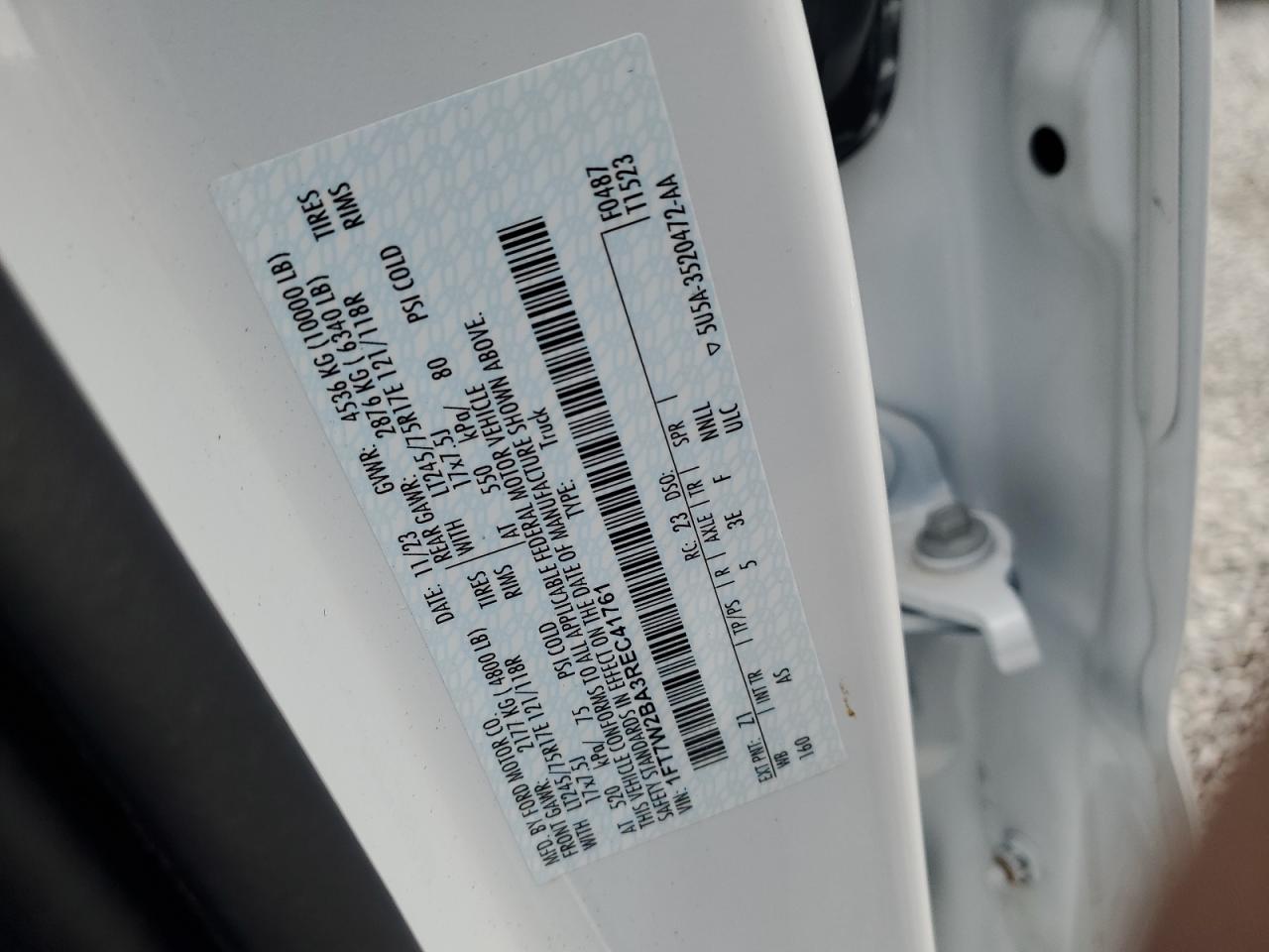 2024 FORD F250 SUPER DUTY VIN:1FT7W2BA3REC41761