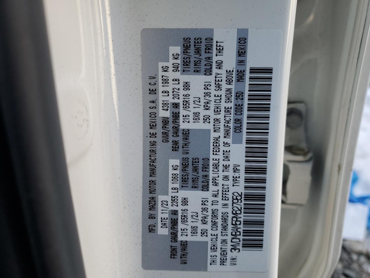 2024 MAZDA CX-30 VIN:3MVDMBAM5RM627952