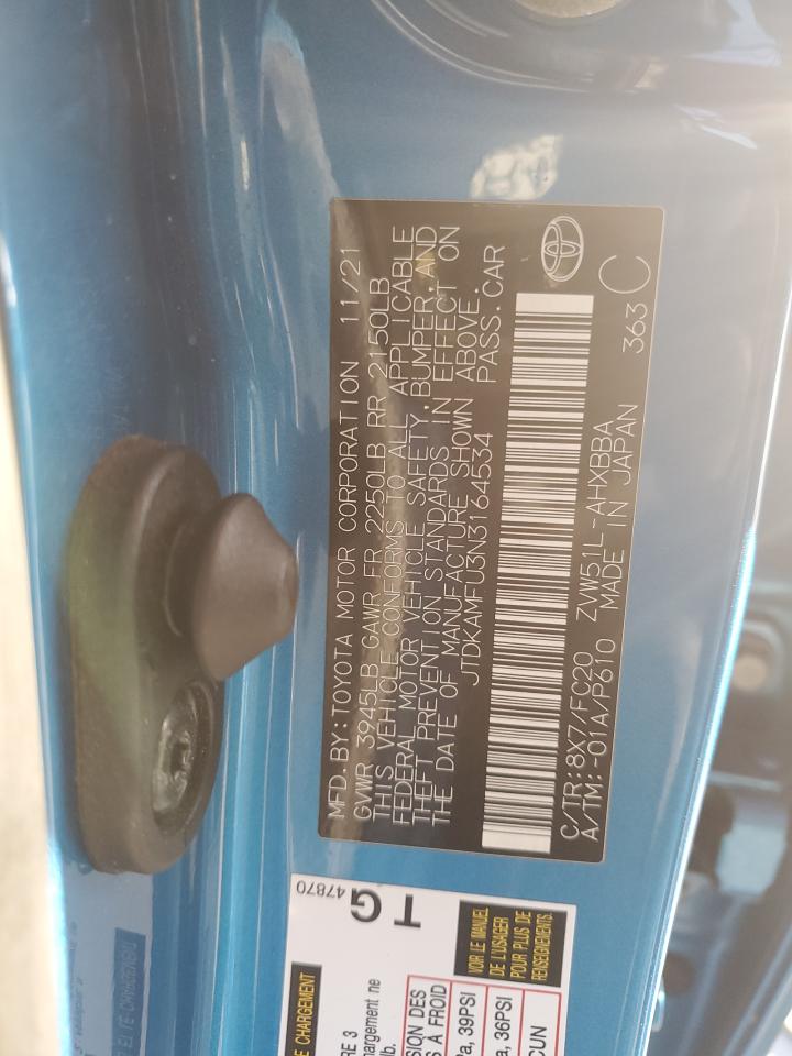 2022 TOYOTA PRIUS NIGHT SHADE VIN:JTDKAMFU3N3164534