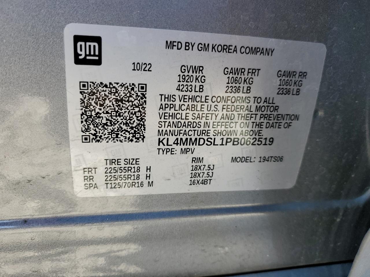 2023 BUICK ENCORE GX SELECT VIN:KL4MMDSL1PB062519