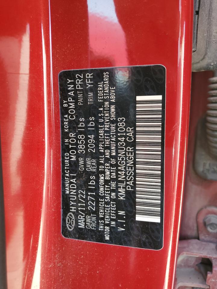 2022 HYUNDAI ELANTRA SEL VIN:KMHLN4AG5NU341083