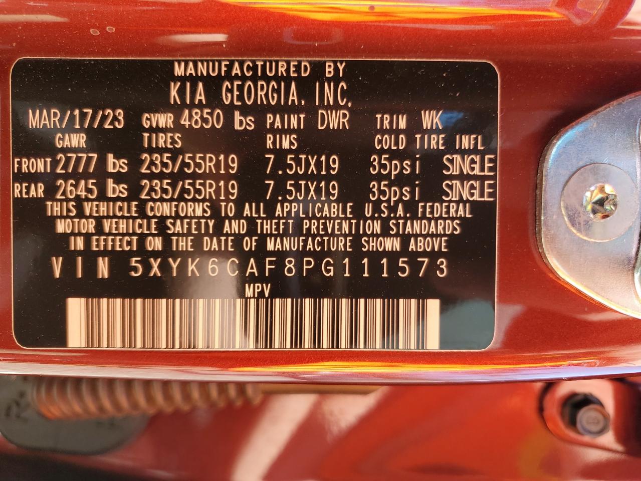 2023 KIA SPORTAGE X LINE VIN:5XYK6CAF8PG111573