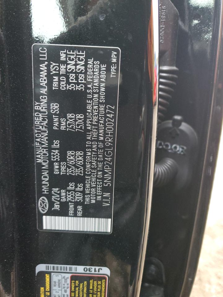 2024 HYUNDAI SANTA FE SEL VIN:5NMP24GL9RH002472