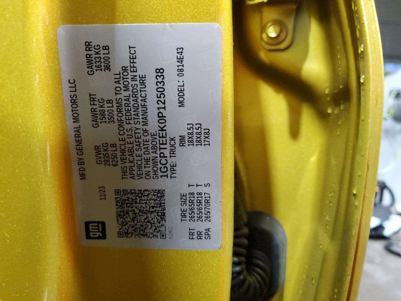 2023 CHEVROLET COLORADO TRAIL BOSS VIN:1GCPTEEK0P1250338