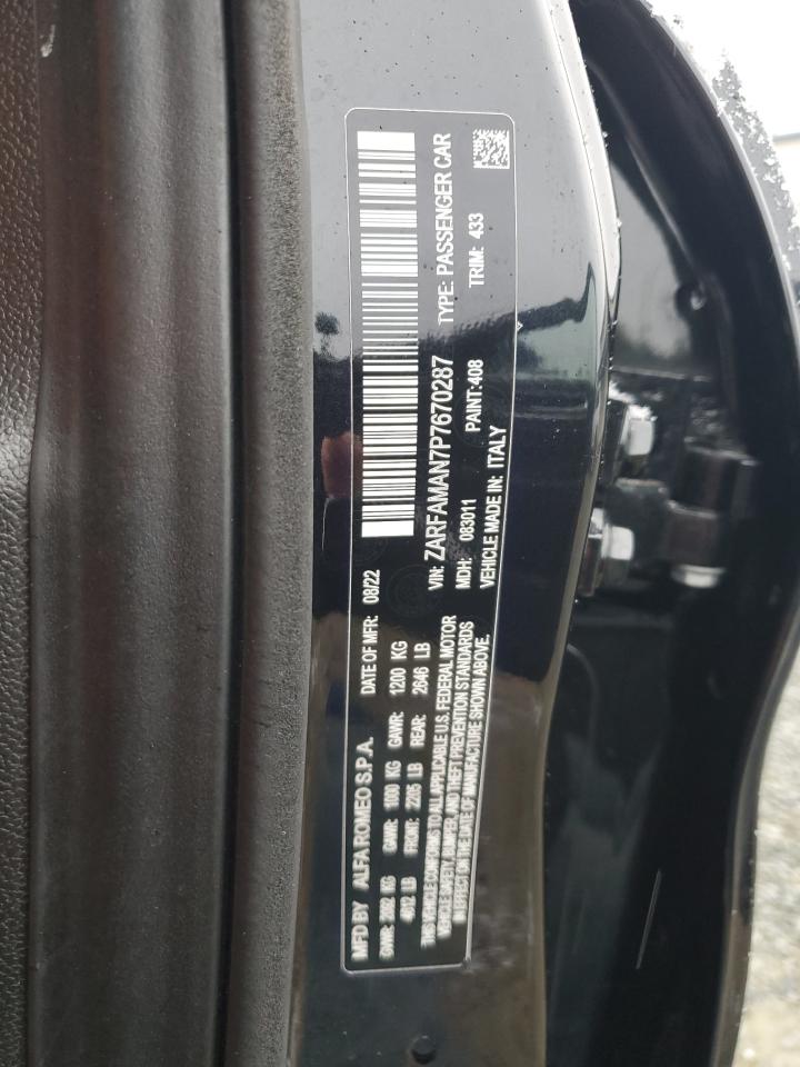 2023 ALFA ROMEO GIULIA SPRINT VIN:ZARFAMAN7P7670287