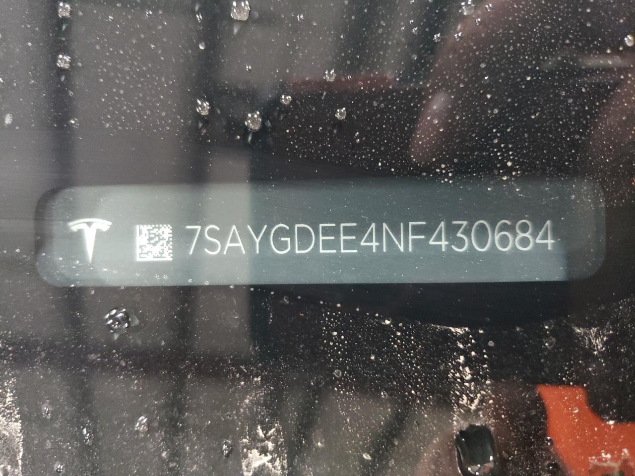2022 TESLA MODEL Y VIN:7SAYGDEE4NF430684