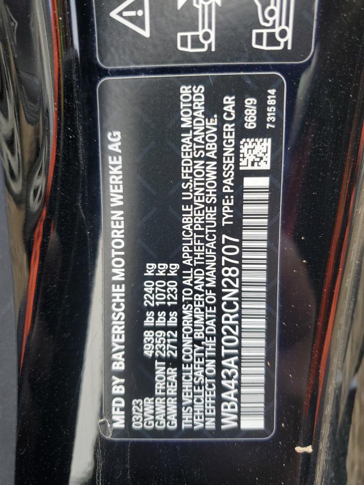 2024 BMW 430XI VIN:WBA43AT02RCN28707