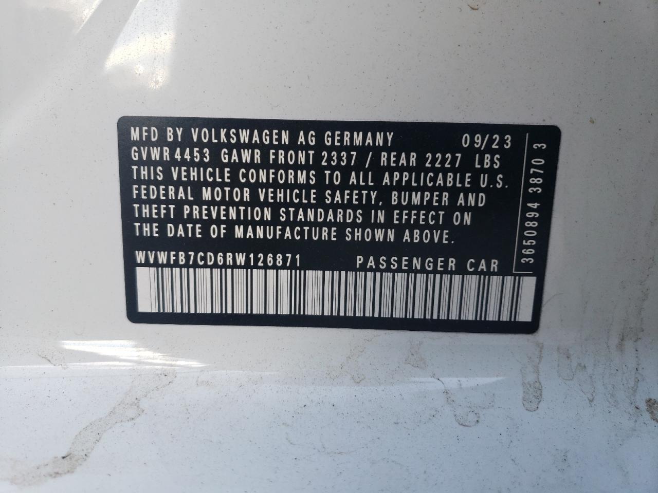 2024 VOLKSWAGEN GOLF R VIN:WVWFB7CD6RW126871