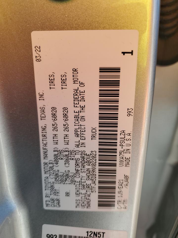 2022 TOYOTA TUNDRA CREWMAX LIMITED VIN:5TFJA5DB9NX022023