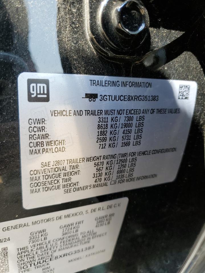 2024 GMC SIERRA K1500 ELEVATION VIN:3GTUUCE8XRG351383