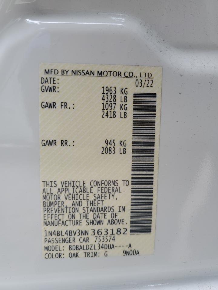 2022 NISSAN ALTIMA S VIN:1N4BL4BV3NN363182