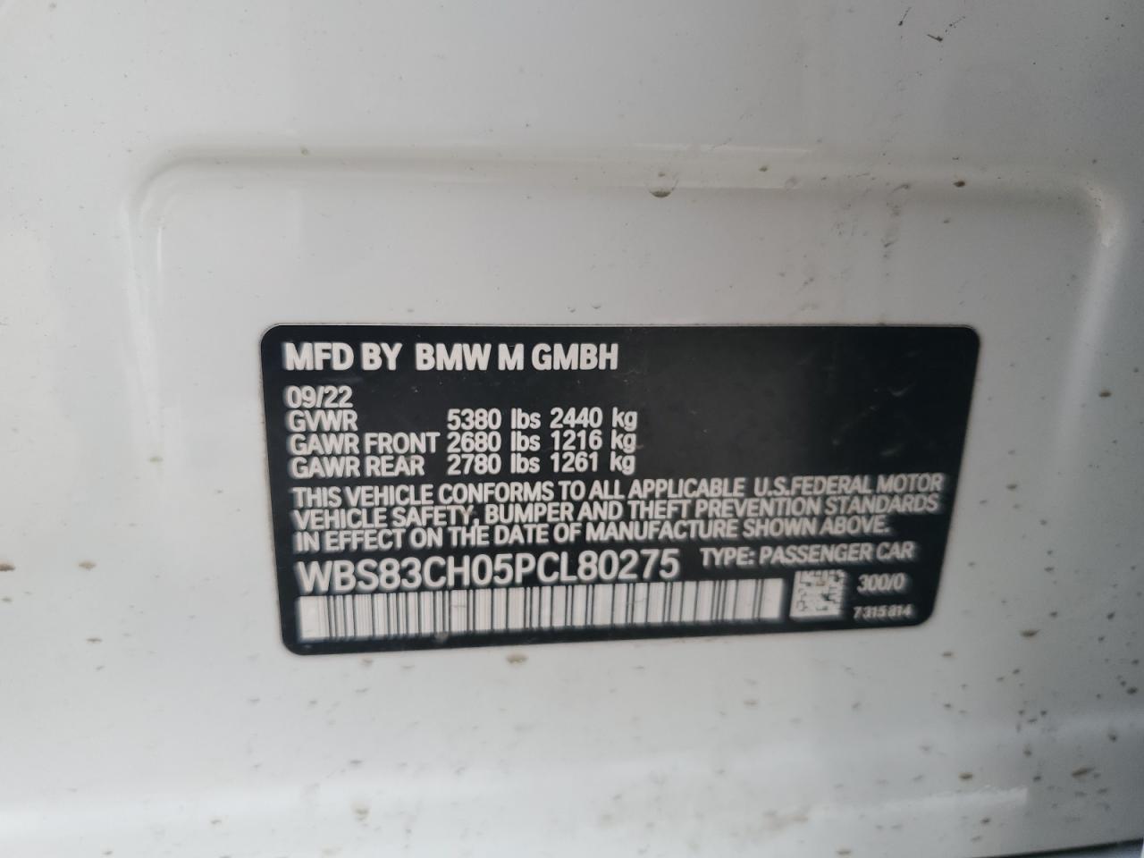 2023 BMW M5 VIN:WBS83CH05PCL80275