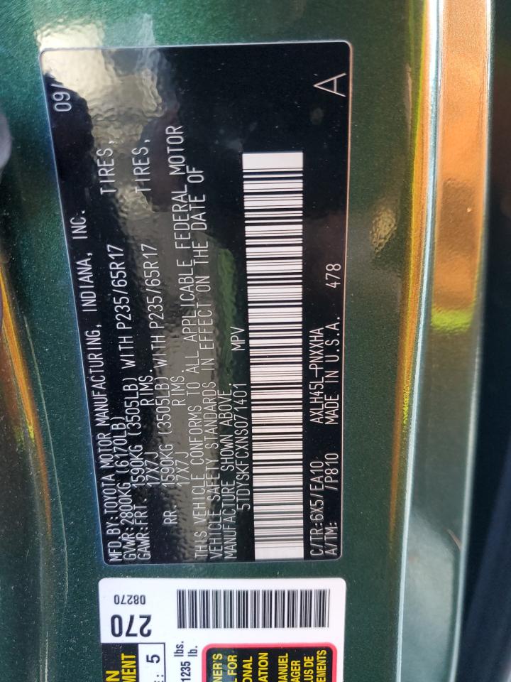 2022 TOYOTA SIENNA XLE VIN:5TDYSKFCXNS071401