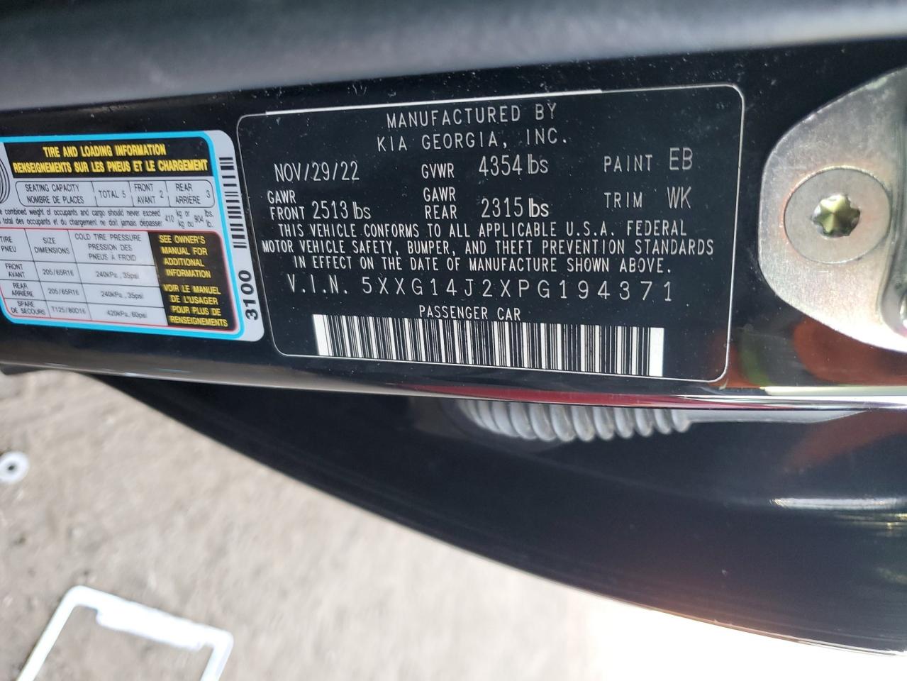 2023 KIA K5 LXS VIN:5XXG14J2XPG194371