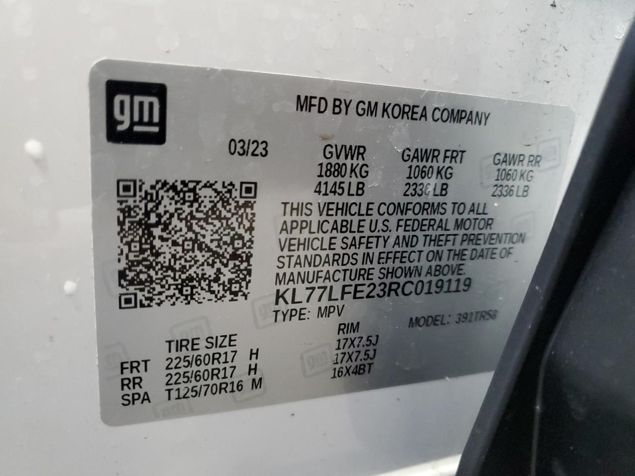 2024 CHEVROLET TRAX LS VIN:KL77LFE23RC019119