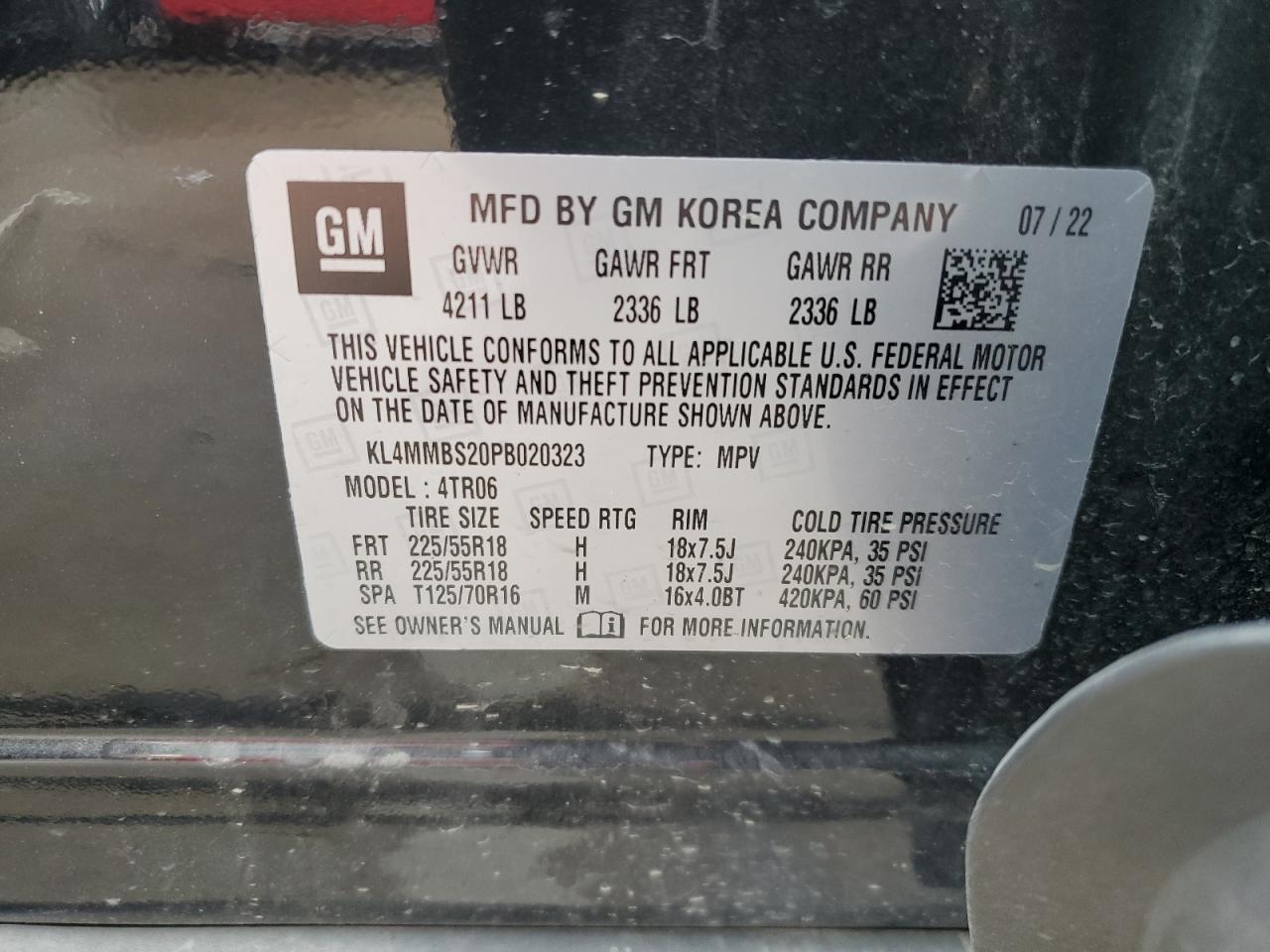 2023 BUICK ENCORE GX PREFERRED VIN:KL4MMBS20PB020323