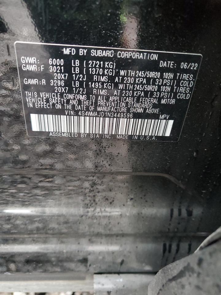 2022 SUBARU ASCENT ONYX EDITION VIN:4S4WMAJD1N3449596