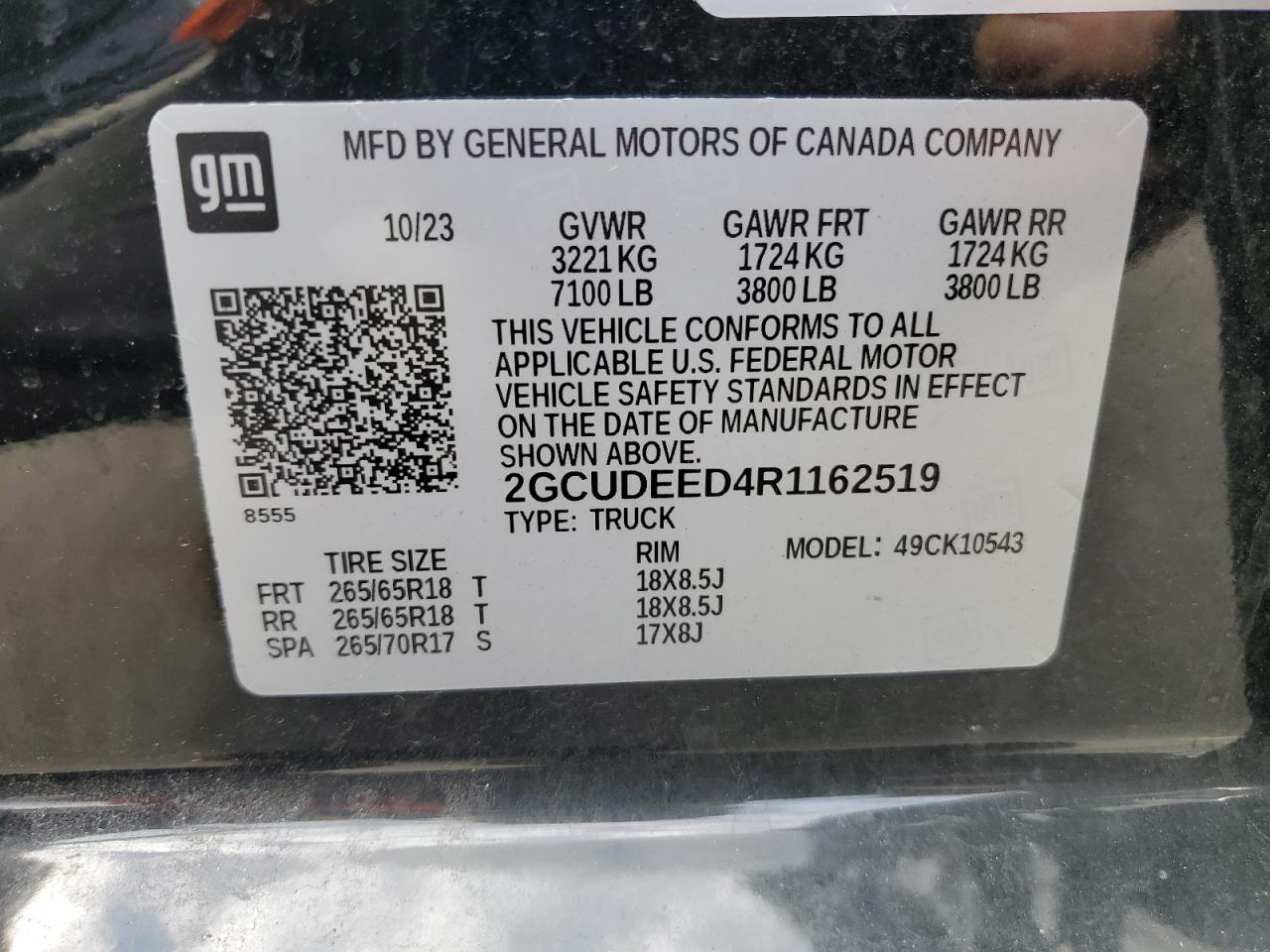 2024 CHEVROLET SILVERADO K1500 RST VIN:2GCUDEED4R1162519