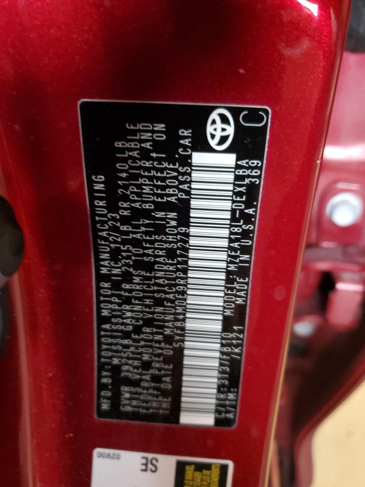 2024 TOYOTA COROLLA LE VIN:5YFB4MDE9RP117279