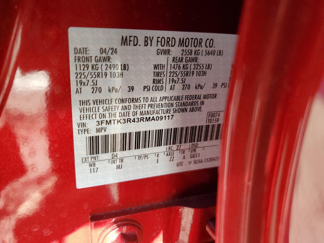 2024 FORD MUSTANG MACH-E PREMIUM VIN:3FMTK3R43RMA09117
