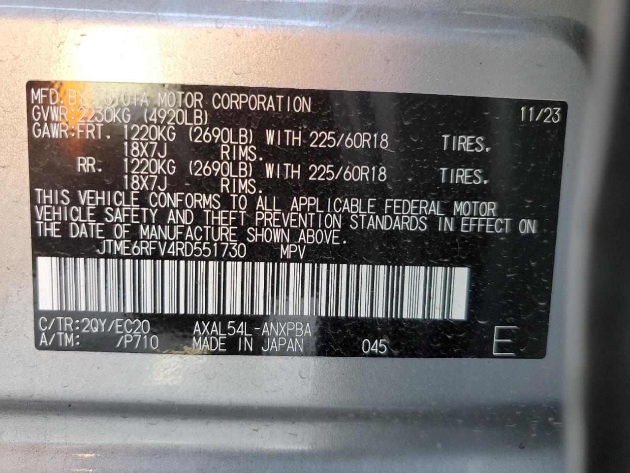 2024 TOYOTA RAV4 XSE VIN:JTME6RFV4RD551730