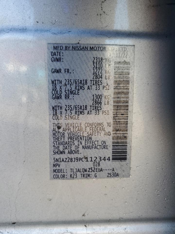 2023 NISSAN MURANO SV VIN:5N1AZ2BJ9PC112344
