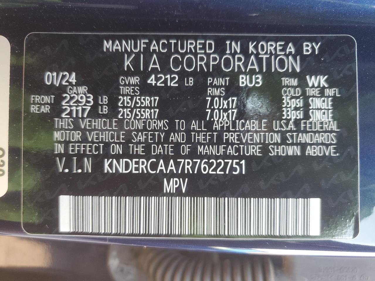 2024 KIA SELTOS EX VIN:KNDERCAA7R7622751