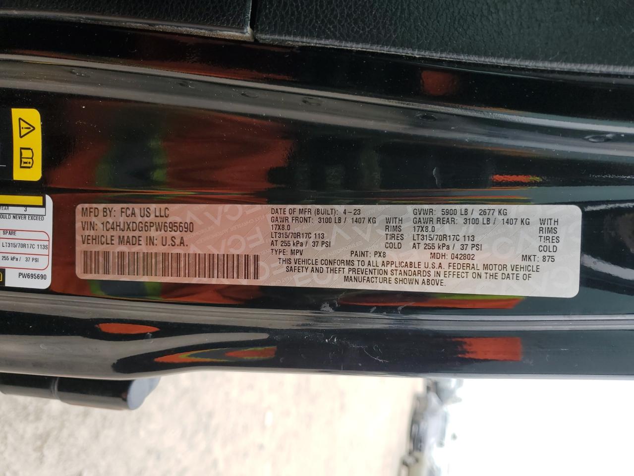 2023 JEEP WRANGLER SPORT VIN:1C4HJXDG6PW695690