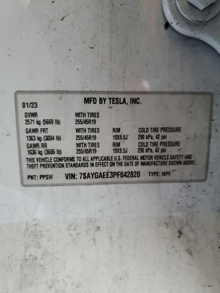 2023 TESLA MODEL Y VIN:7SAYGAEE3PF642820