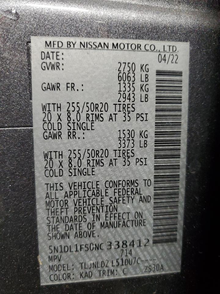 2022 INFINITI QX60 LUXE VIN:5N1DL1FS0NC338412