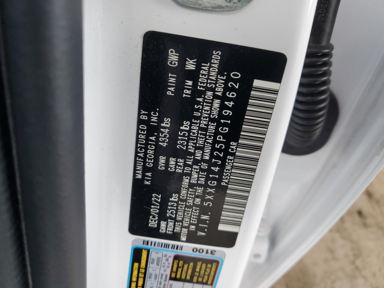 2023 KIA K5 LXS VIN:5XXG14J25PG194620